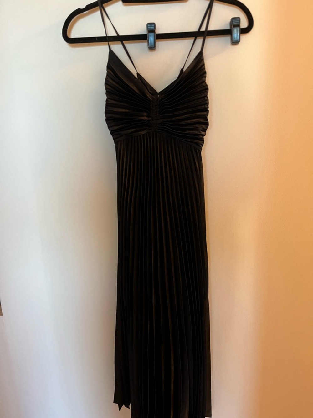 Banana Republic Black Pleated Spaghetti-Strap Midi Dress